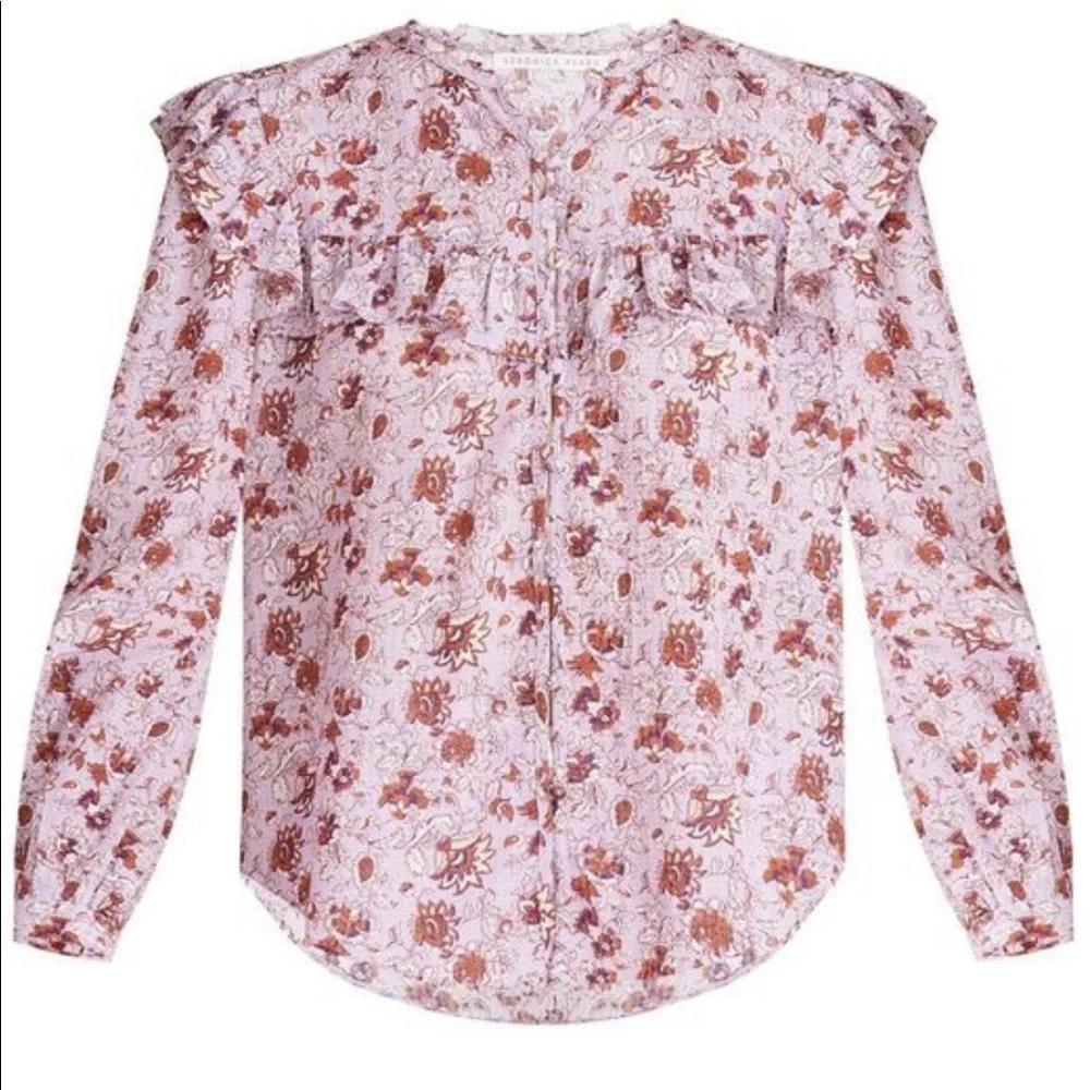 Veronica Beard Lavender Purple Ruffled Floral Long Sleeve Blouse Medium - Picture 3 of 12